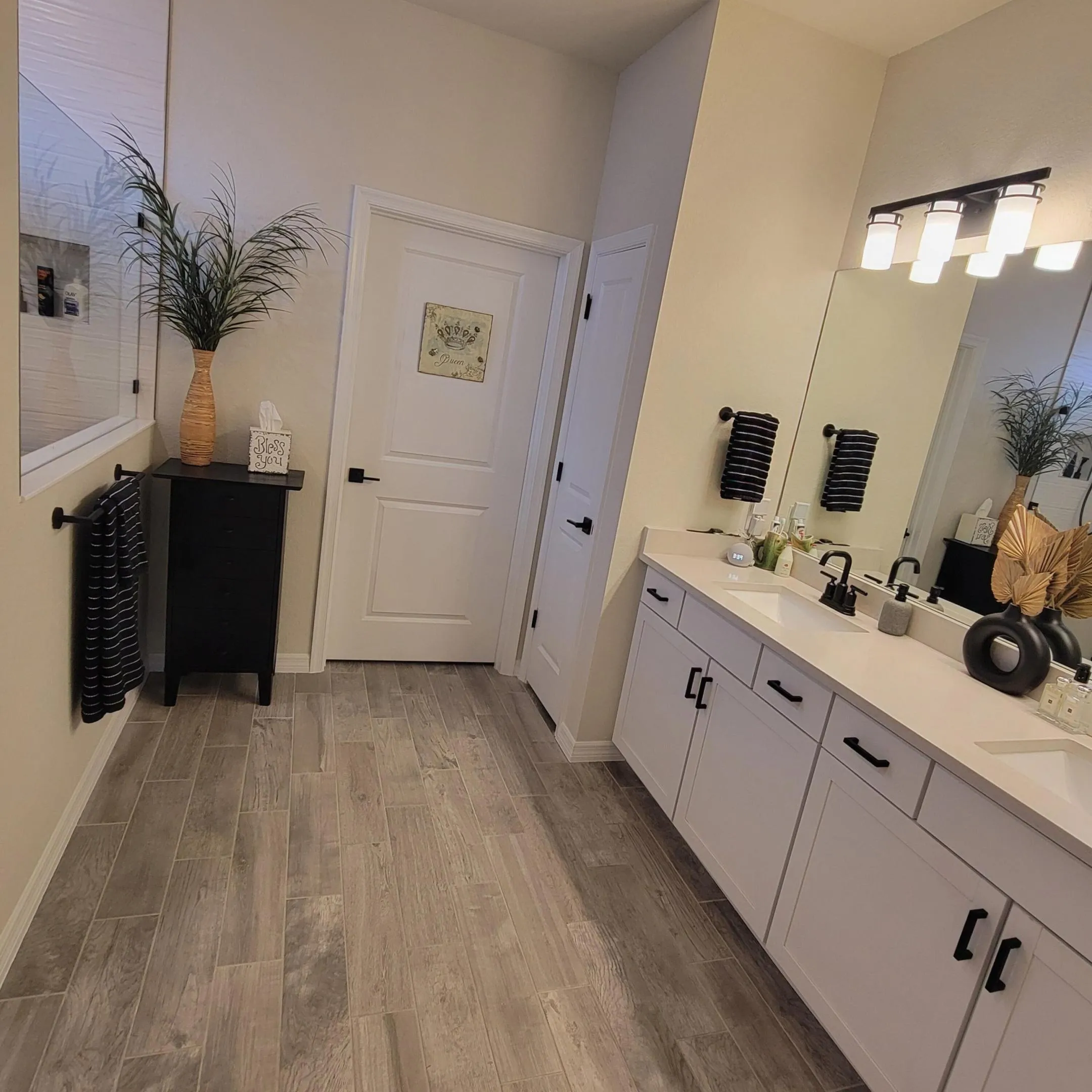 DOUBLE SINK VANITY WITH PLENTY OF COUNTER SPACE & CABINET STORAGE
