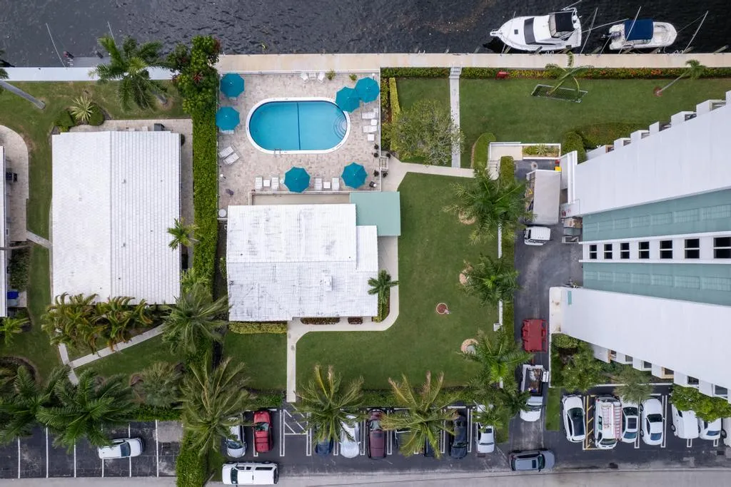 Ariel view of clubhouse & pool