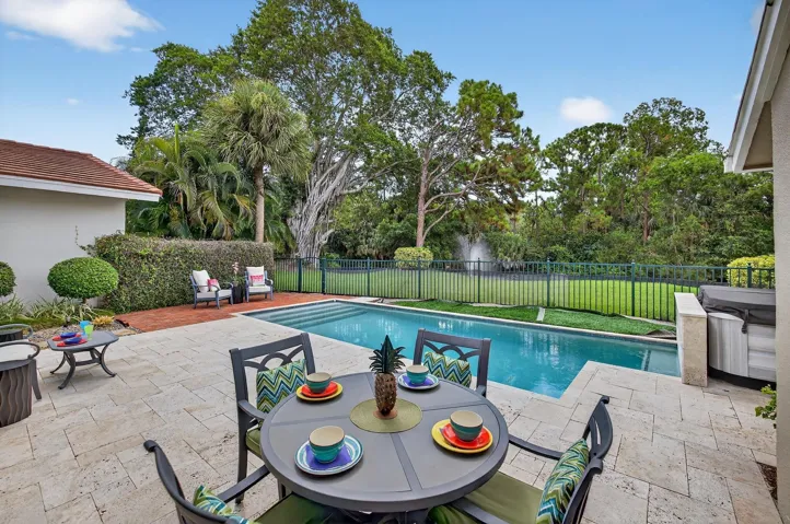 Party like a rock star on the fenced oversized paver patio.