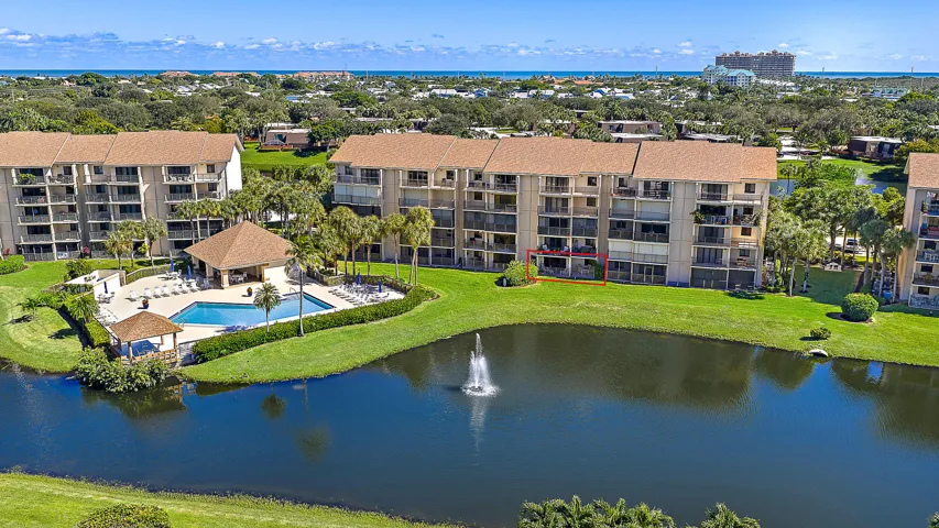 Walk in First Floor Unit With Sunset & Lake Views, Close to the Pool, Outlined in Red