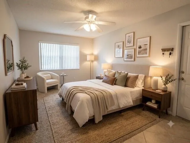 AI staged master bedroom