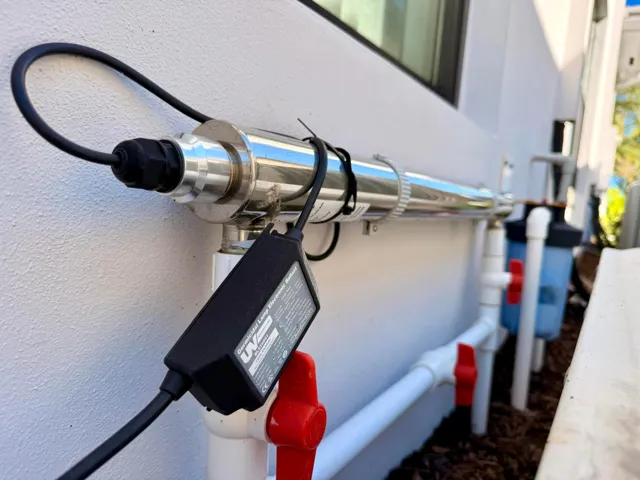 Infrared water conditioning component integrated into the home’s water filtration system, designed to enhance water quality and reduce mineral buildup throughout the residence.