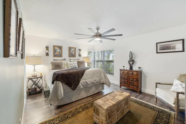 Engineered wood plank floor is a distinct bold feature.