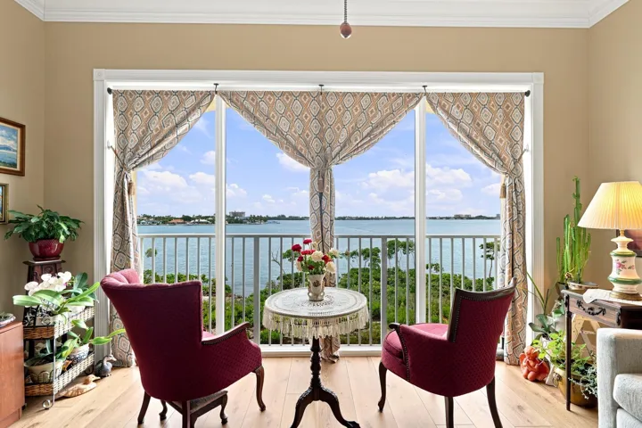 Another view from the sunroom. It's nice to look at the lights from the neighborhood across the bay at night.