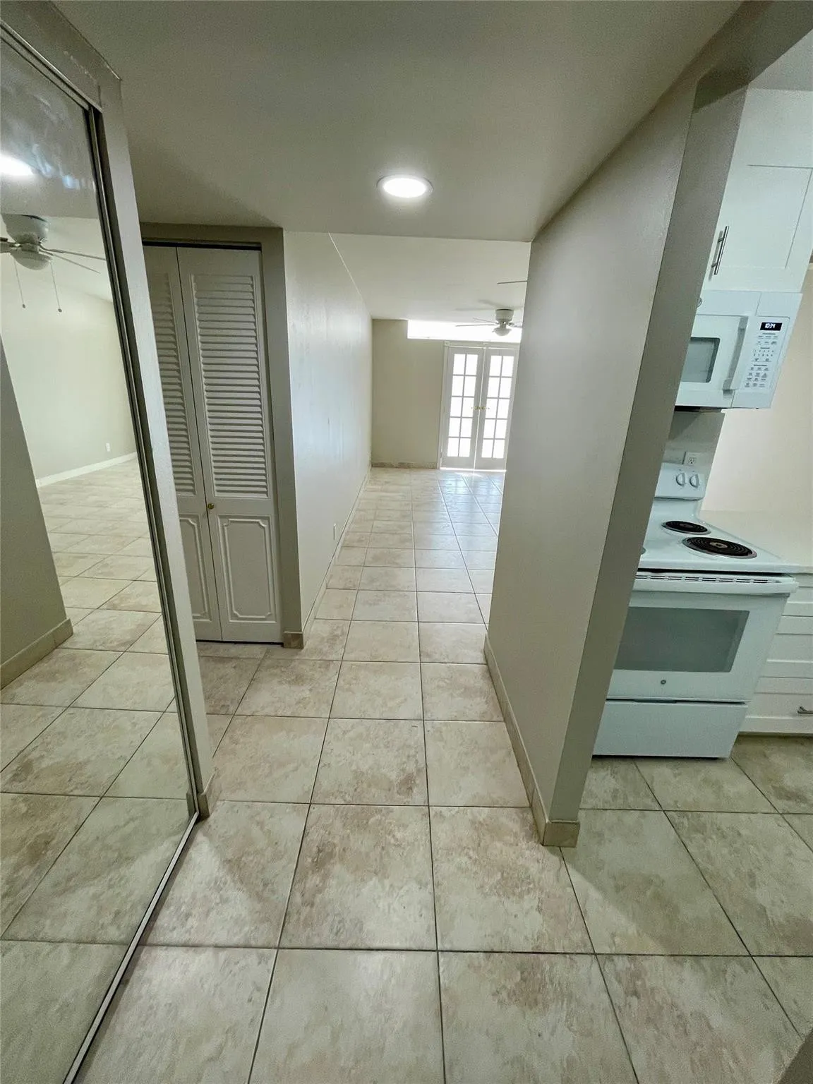 Entering the apartment.