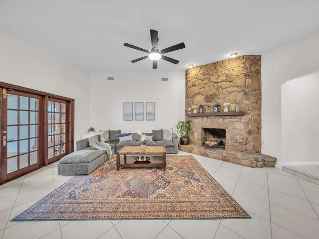 Living Room with Stone Fireplace