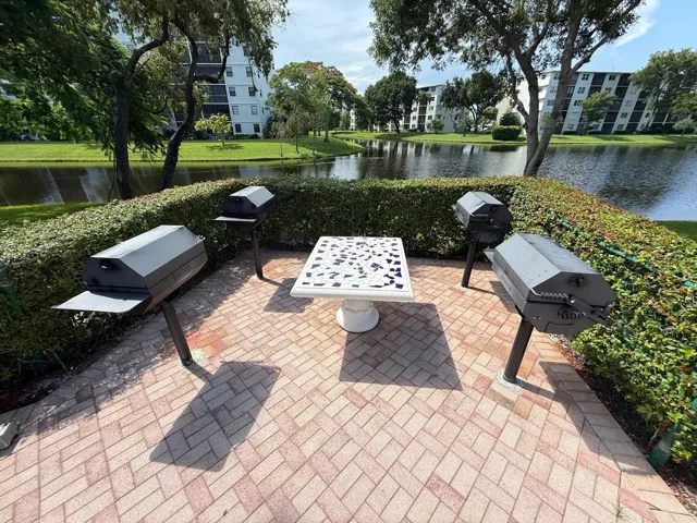 Island BBQ area and lake