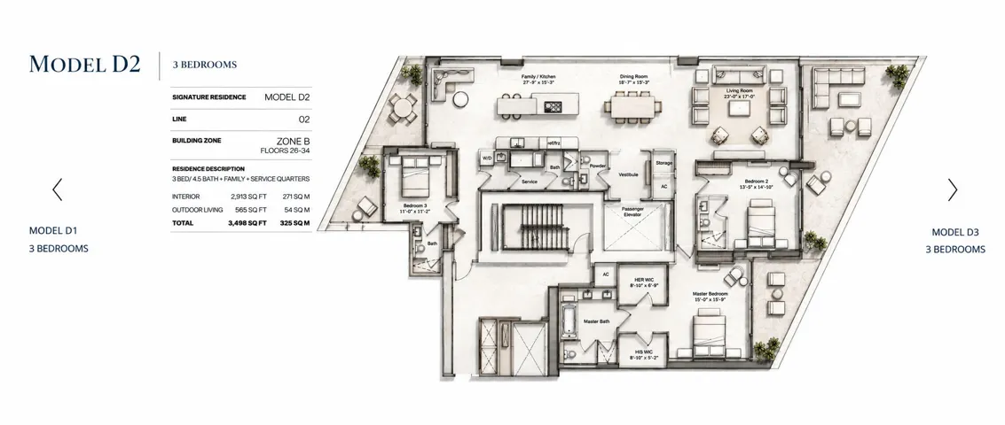 Floor Plan Model D2 Three-Bedroom