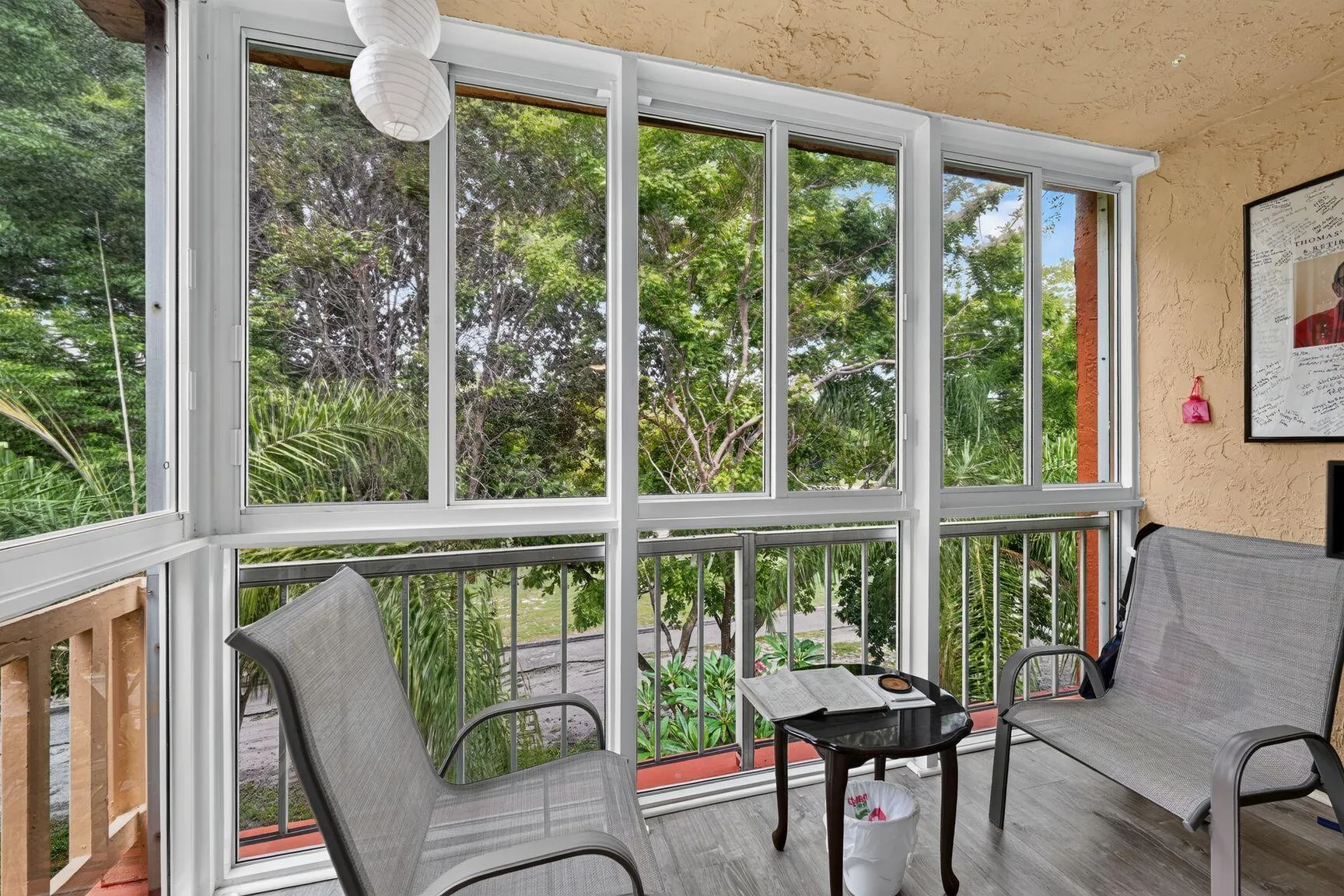 Enclosed impact windows in balcony.