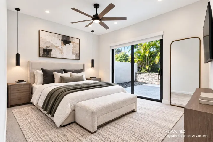 Primary bedroom staged