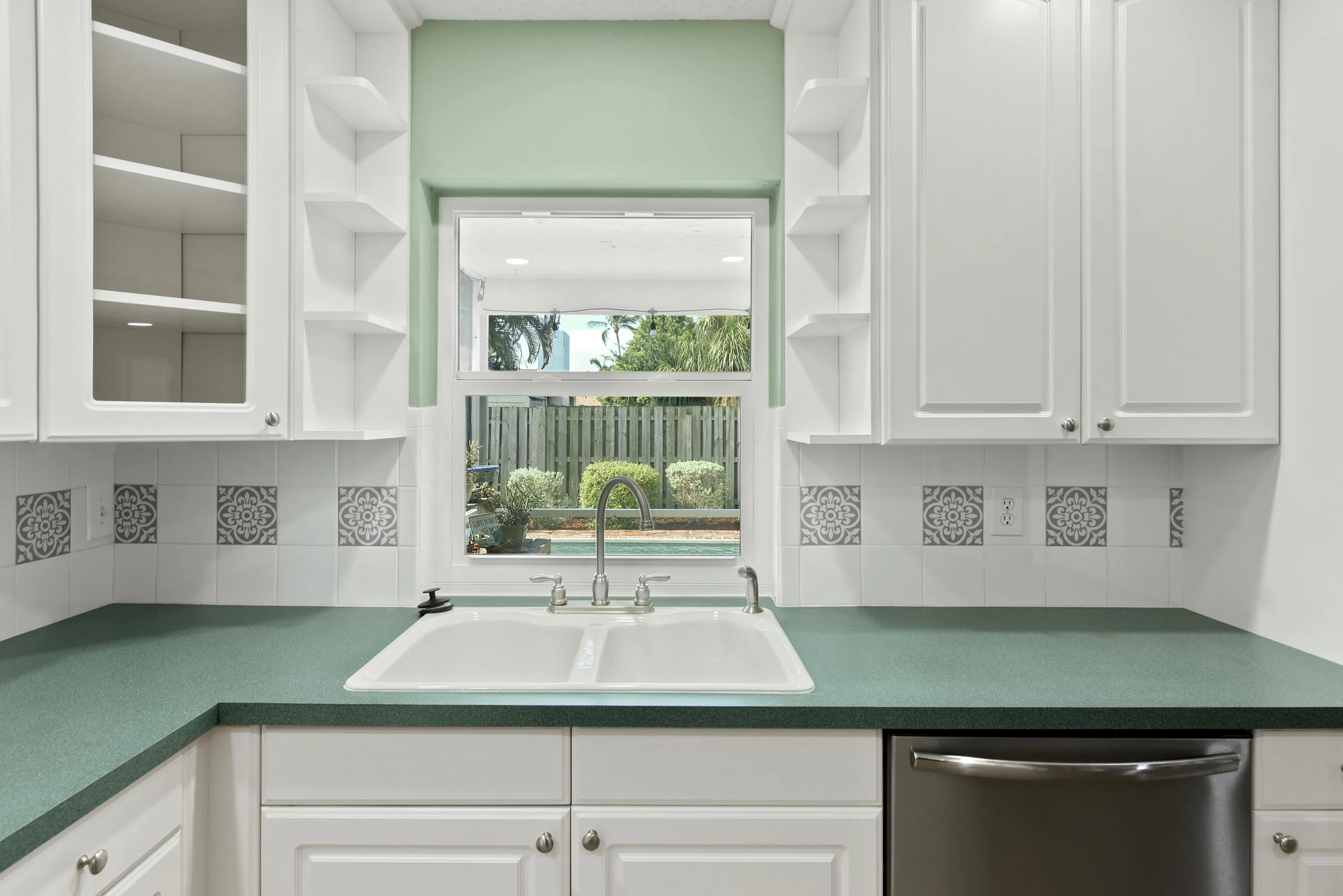Kitchen pass-through window for outside entertaining.