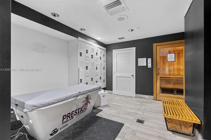 Locker room with cold plunge and sauna