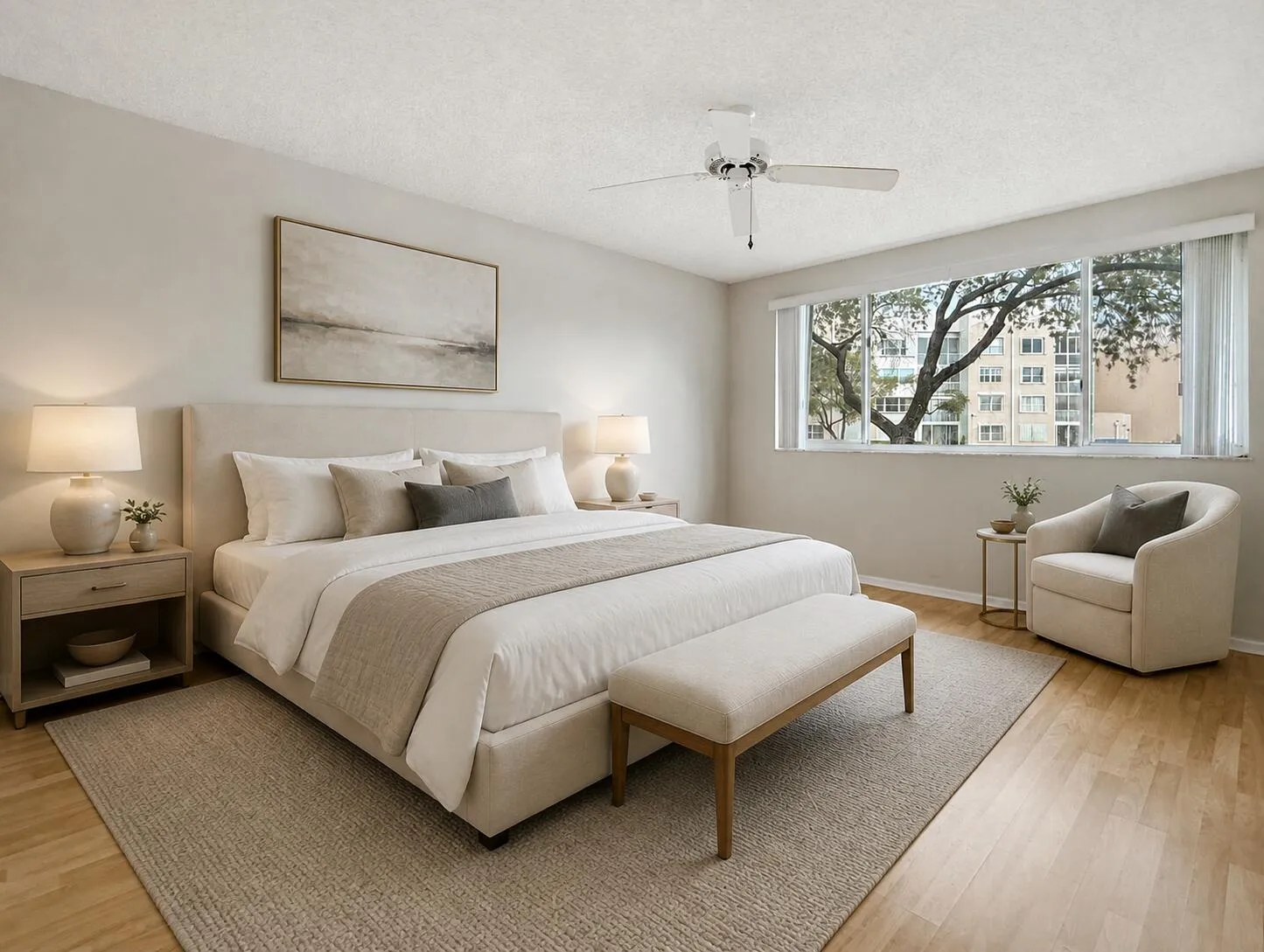 Virtually staged primary bedroom room