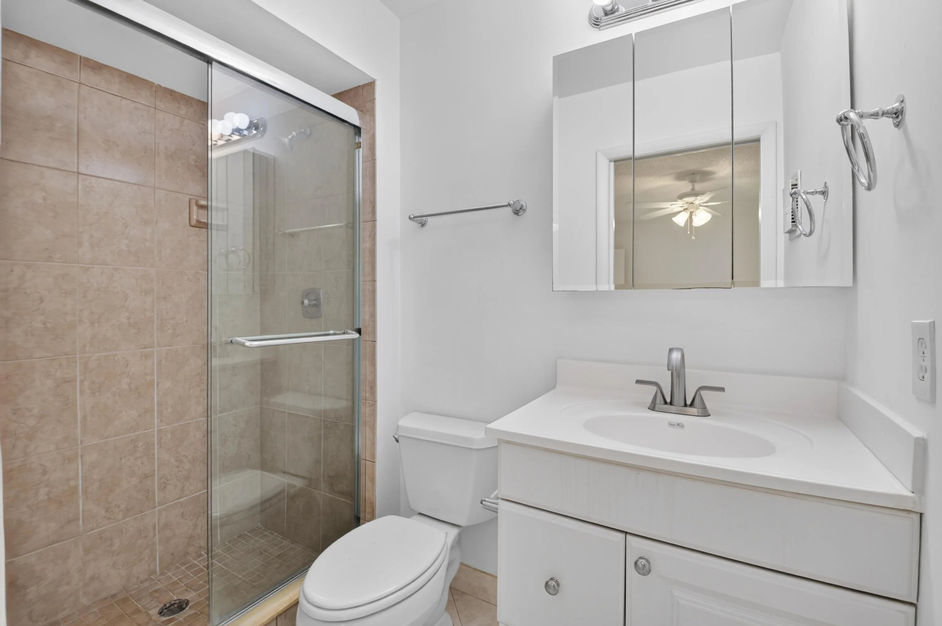 Separate Step-In Shower with Glass Doors
