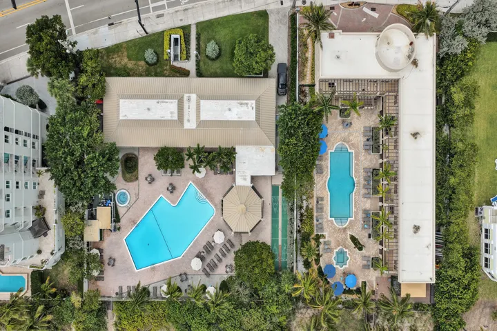 Aerial view of private ocean front pool and beach club
