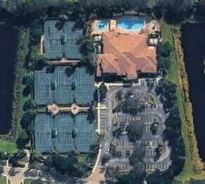 Aerial perspective showcases the Athletic Club complex, including fitness, racquetball, tennis and aquatic amenities.