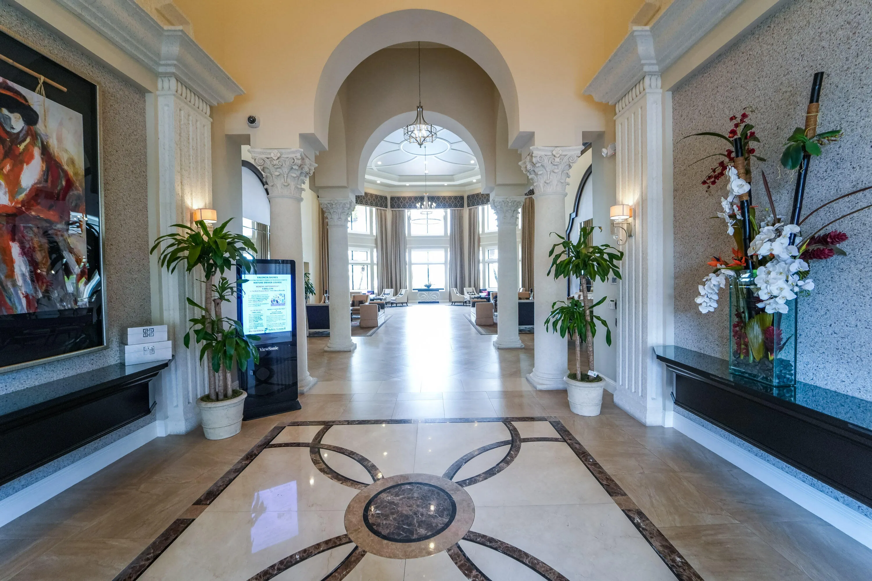 Elegant Social Club lobby welcomes residents to more than 34,000 square feet of social, recreational and entertainment space.