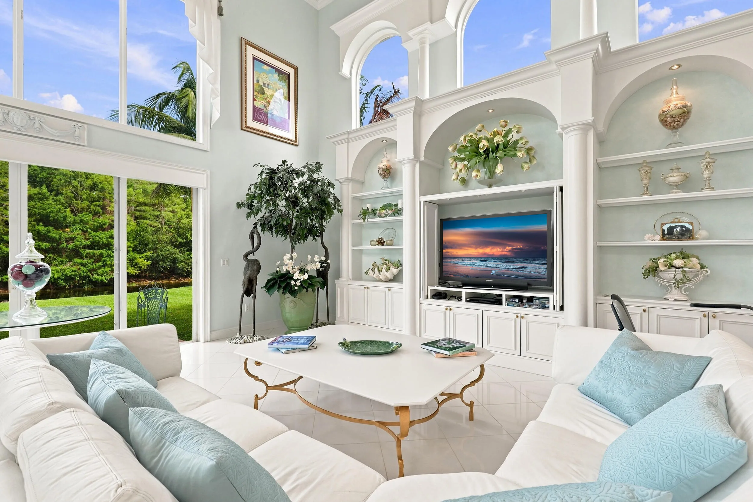 Bright and open family room with custom built wall unit