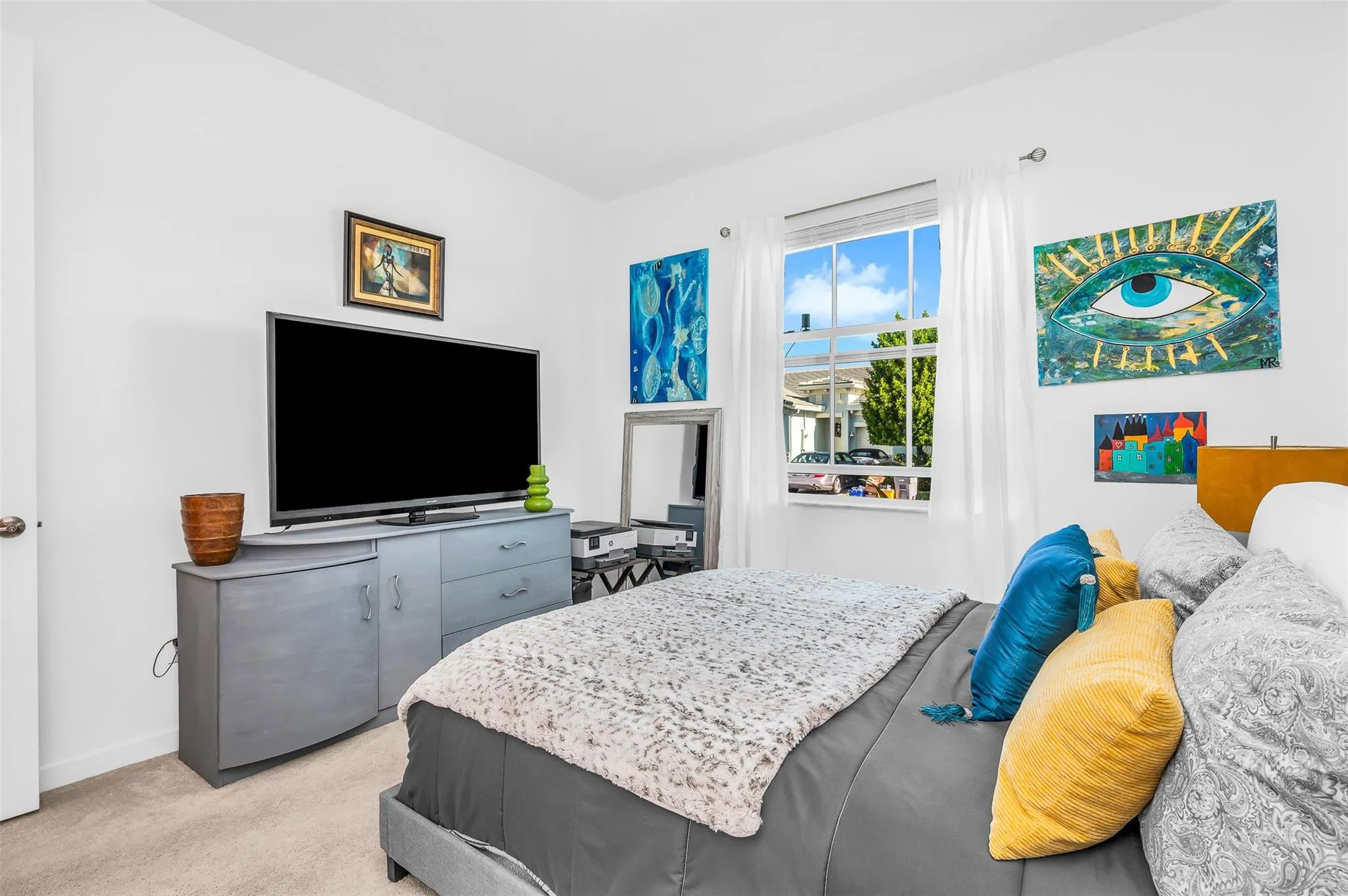 White painted walls with carpet flooring