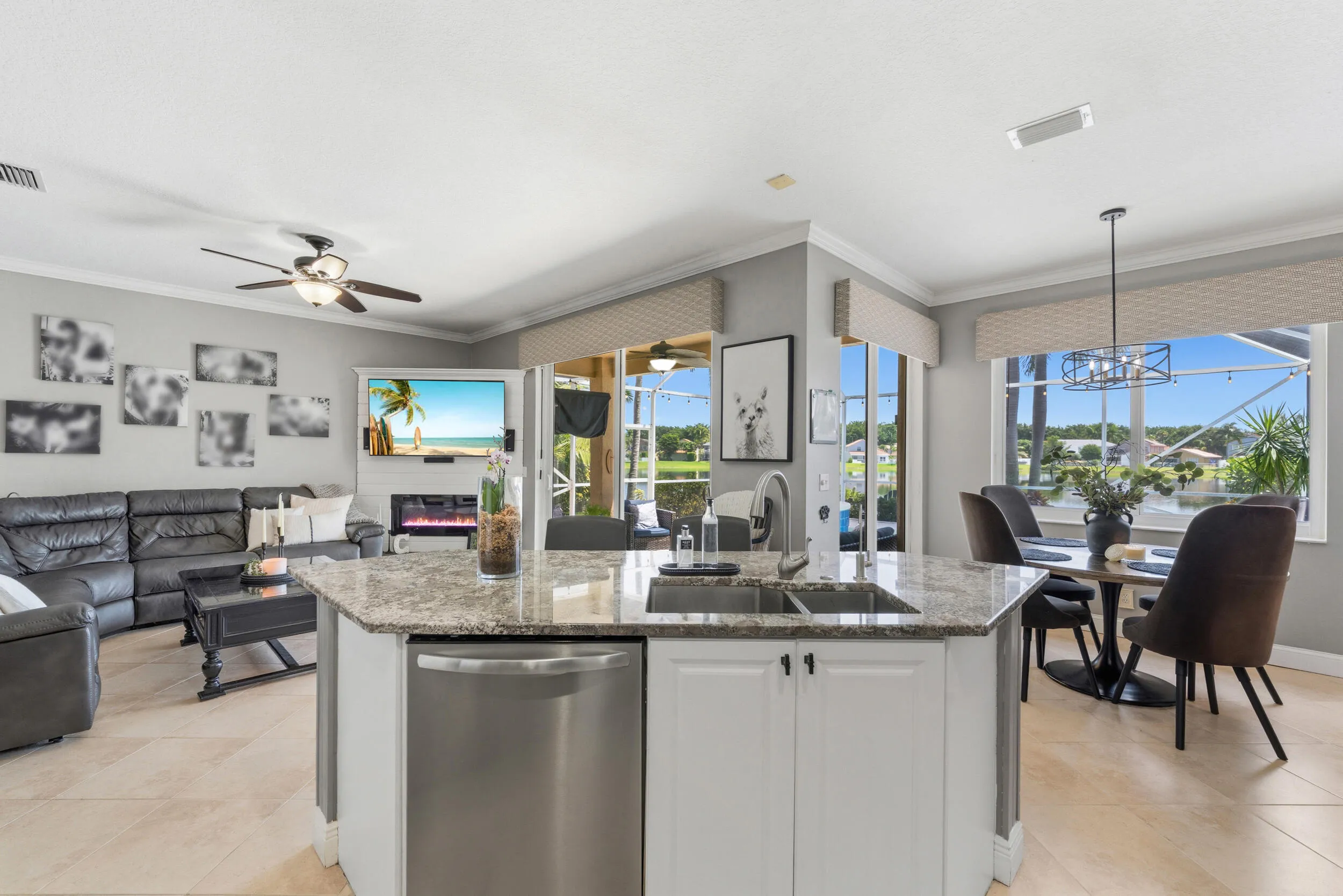 OPEN KITCHEN WITH ISLAND AND LAKE VIEWS!