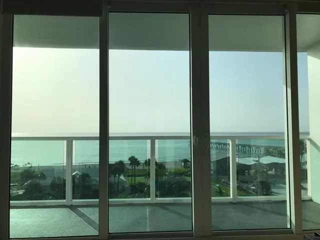 looking out on your 30 ft balcony in the evening
