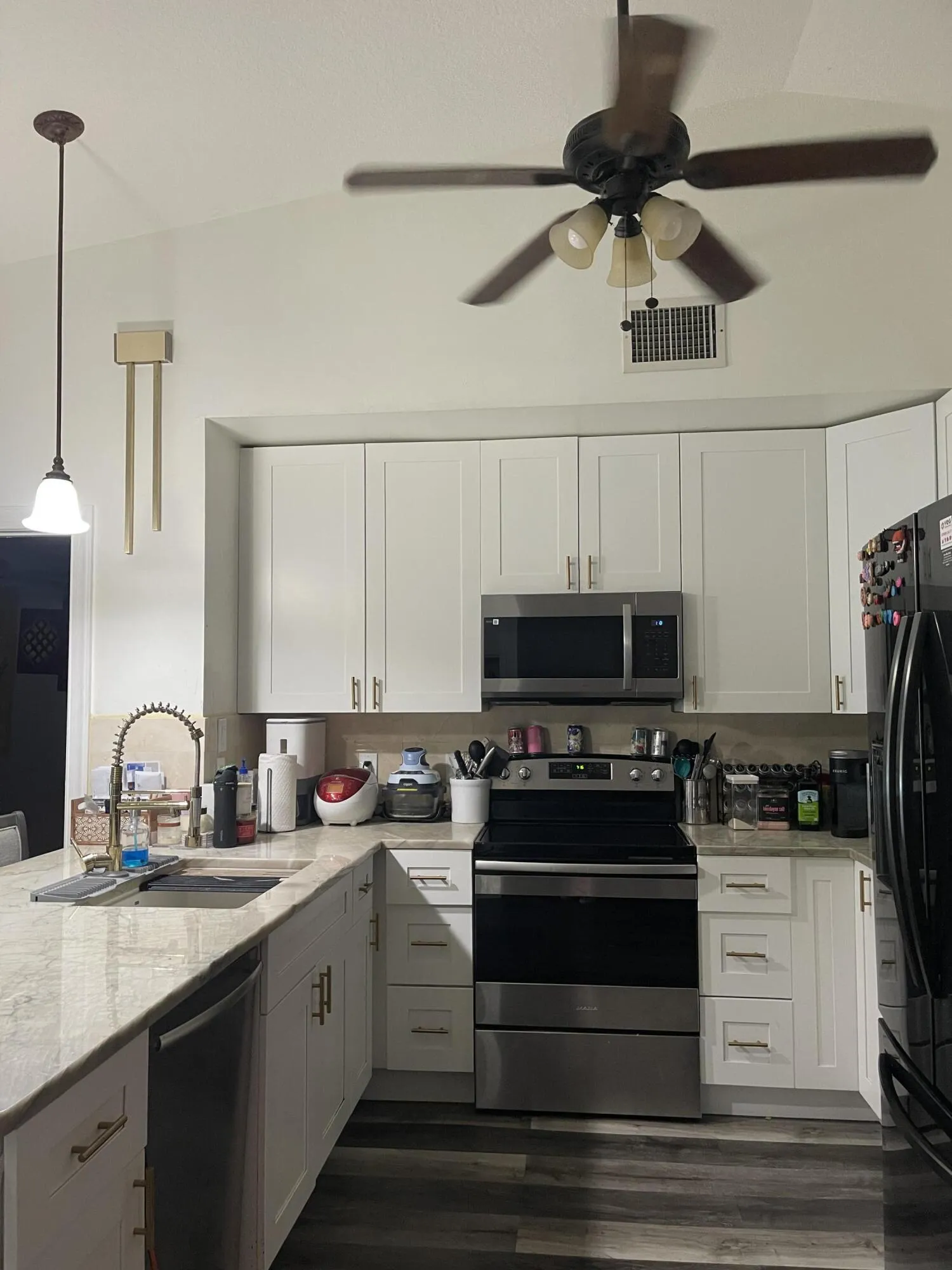 Vaulted ceilings in the kitchen give an open feel