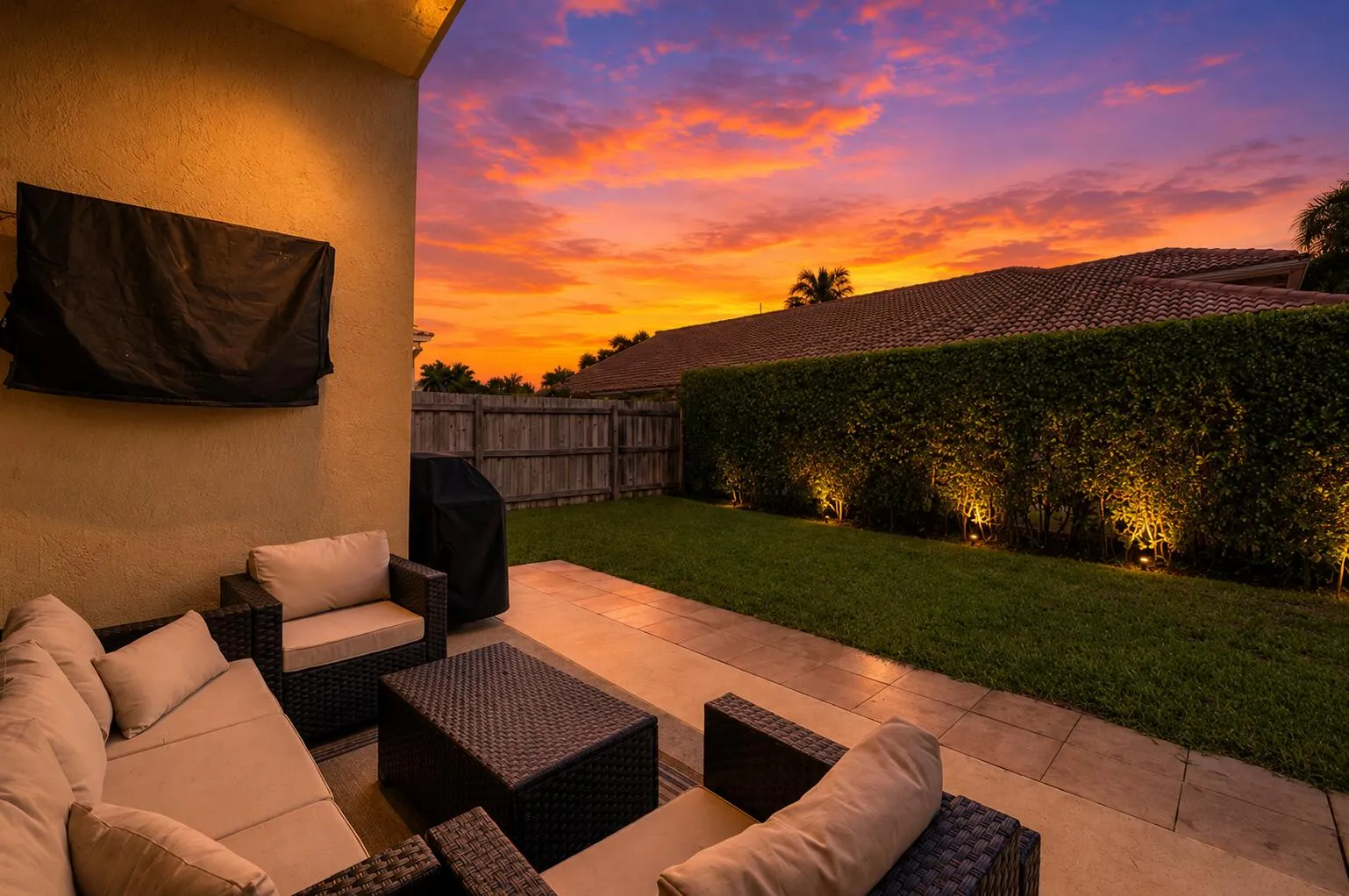 Yard at twilight