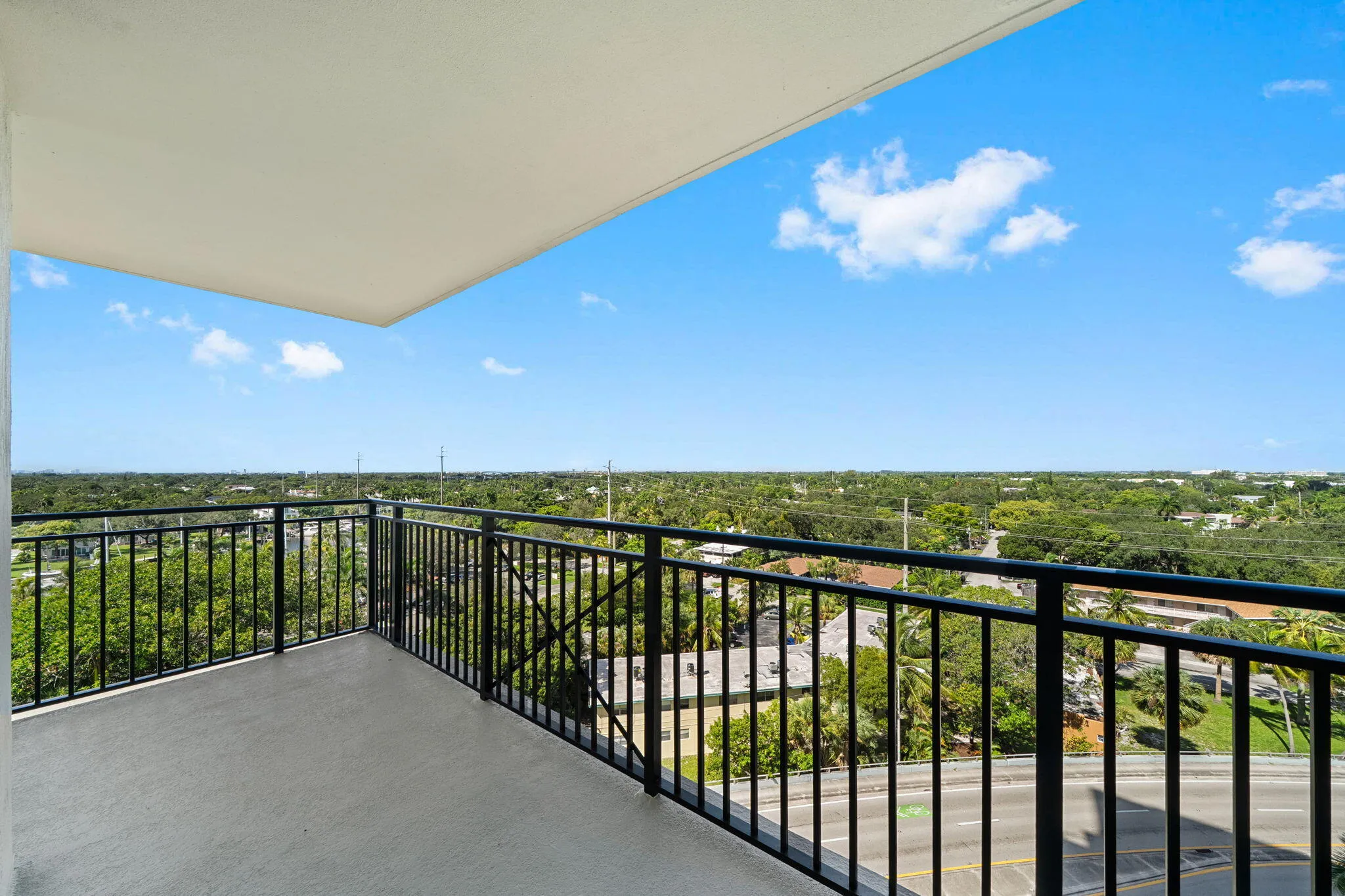Southwest-facing terrace overlooking the tree-lined neighborhoods of Sailboat Bend and surrounding Fort Lauderdale area.