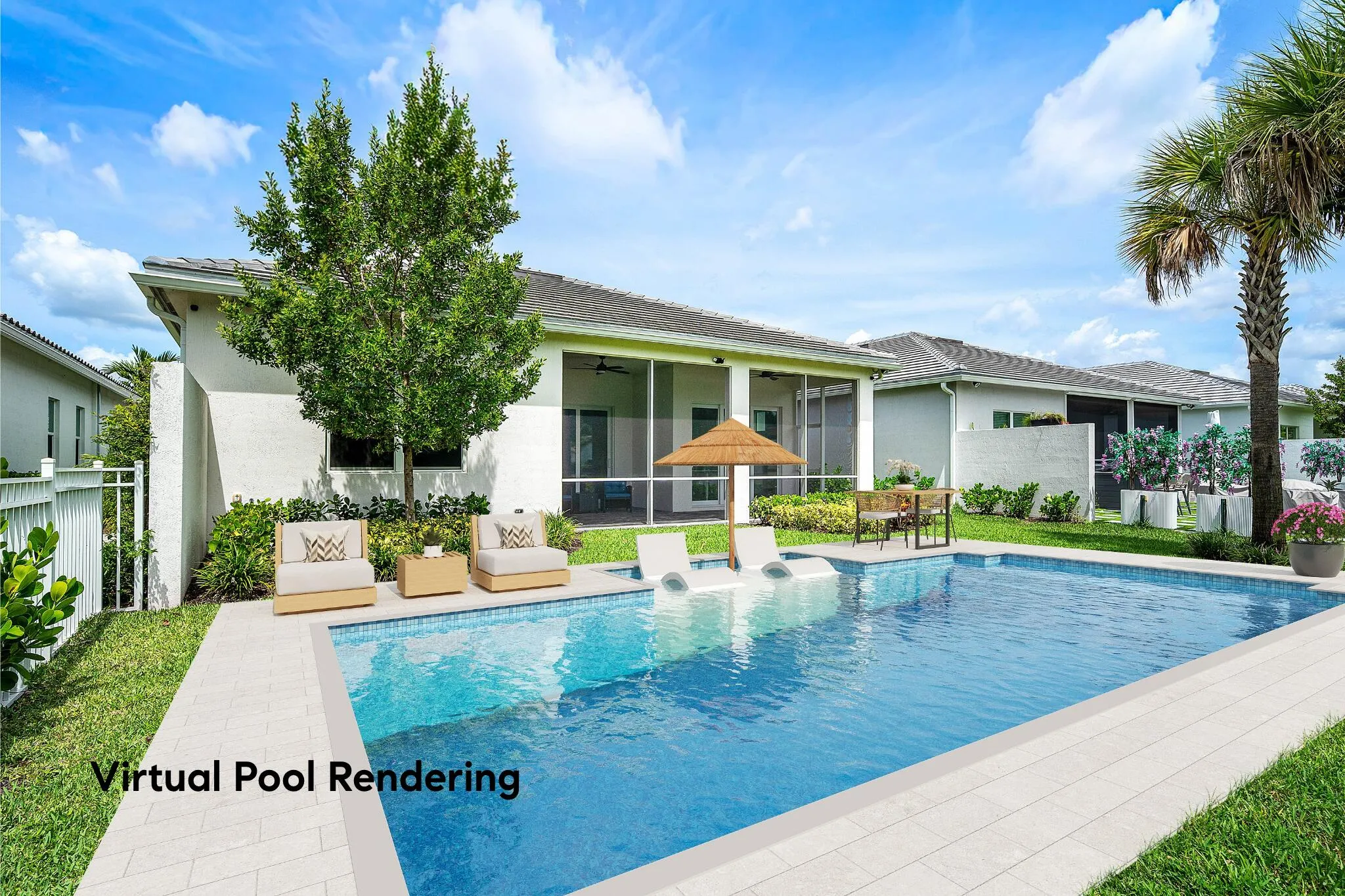 Virtual rendering of a pool that can be installed at the buyers expense; plenty of room for a pool
