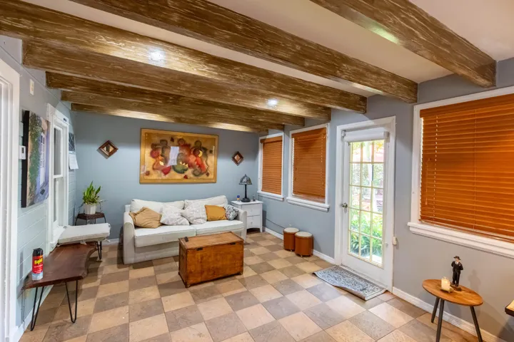 Noticed the Wood Beams , and checkered tile design