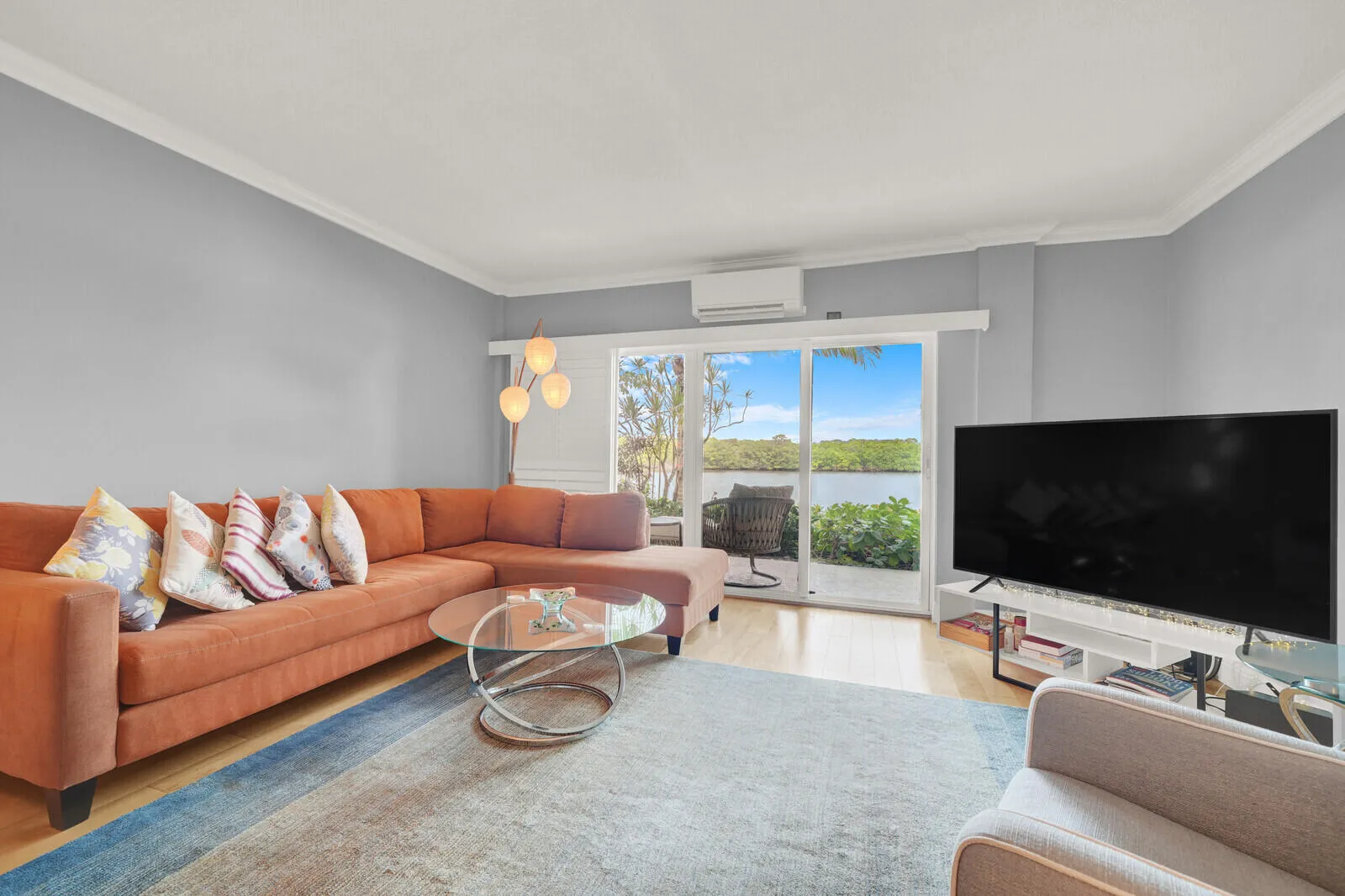 Family room with water views