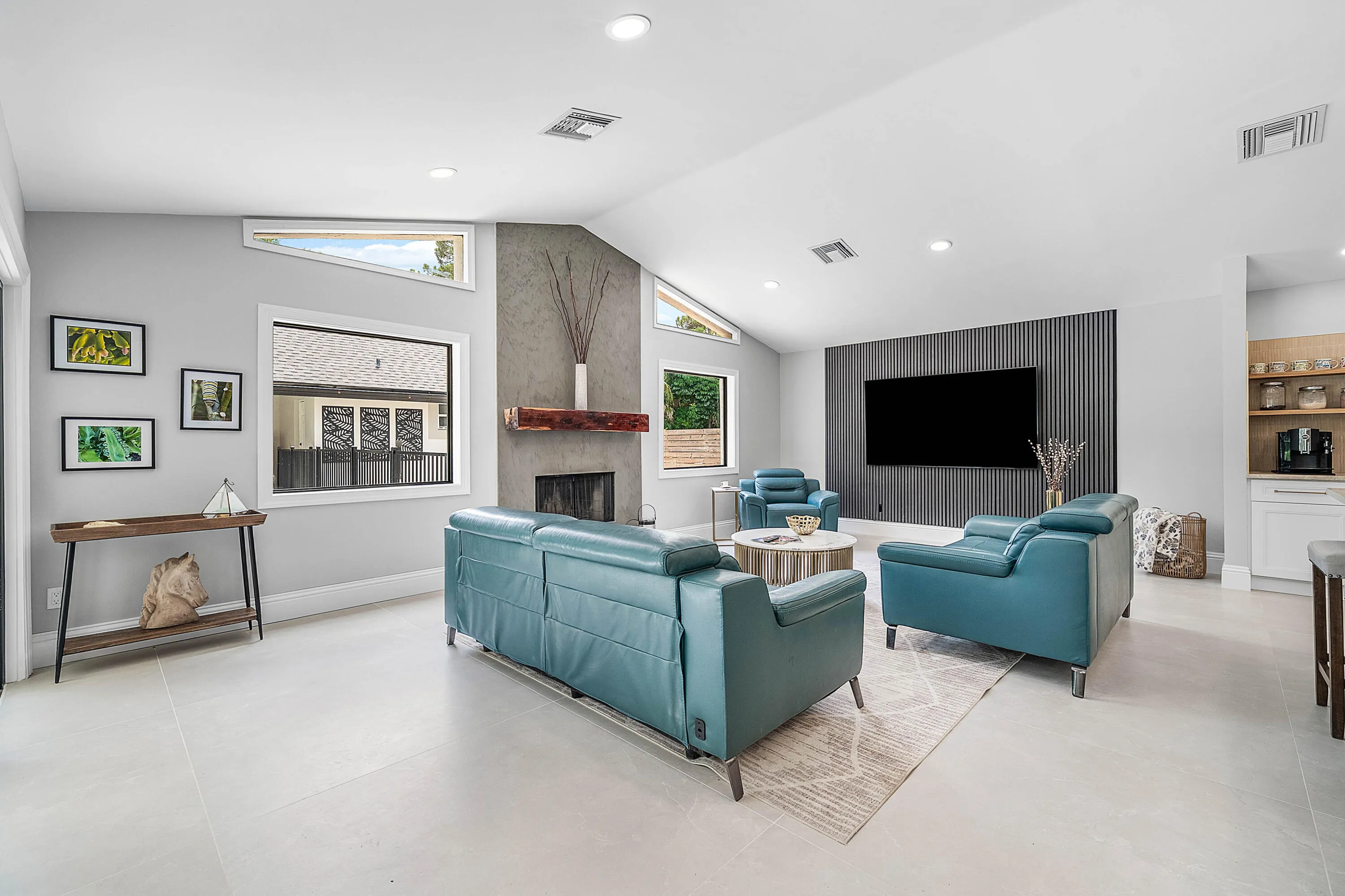 Family room & fireplace
