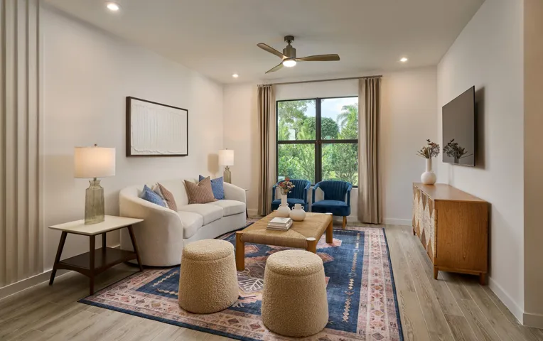 Stock photos represent builder's floorplan