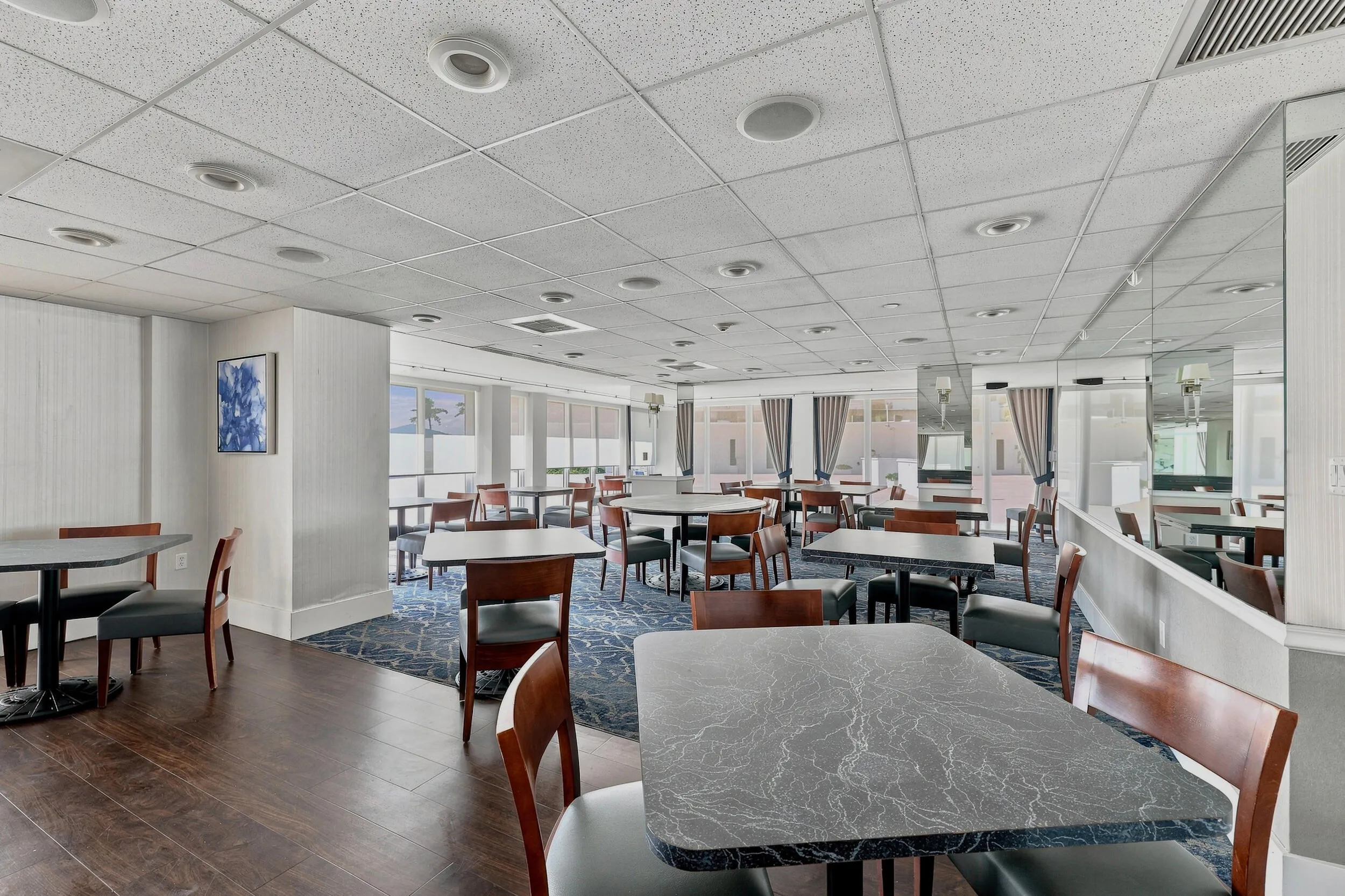 Restaurant on ground floor with ocean views