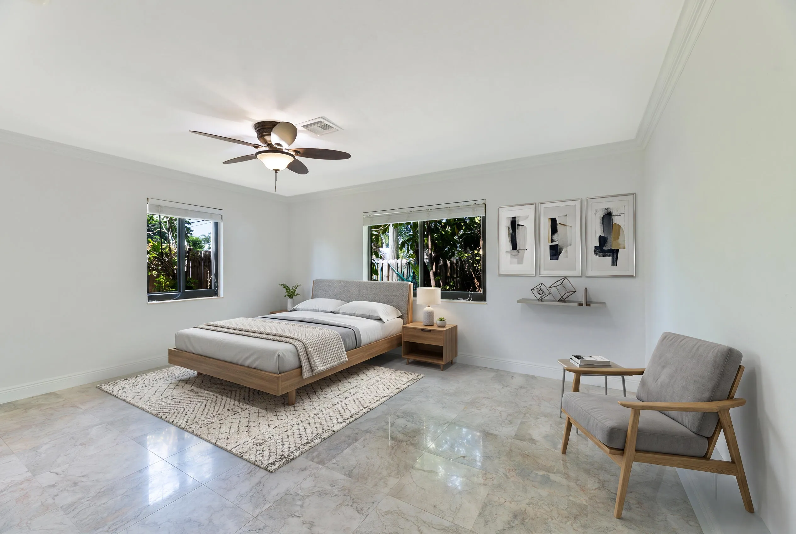 Primary/master bedroom staged