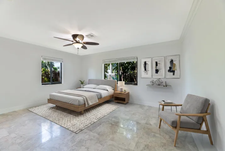 Primary/master bedroom staged