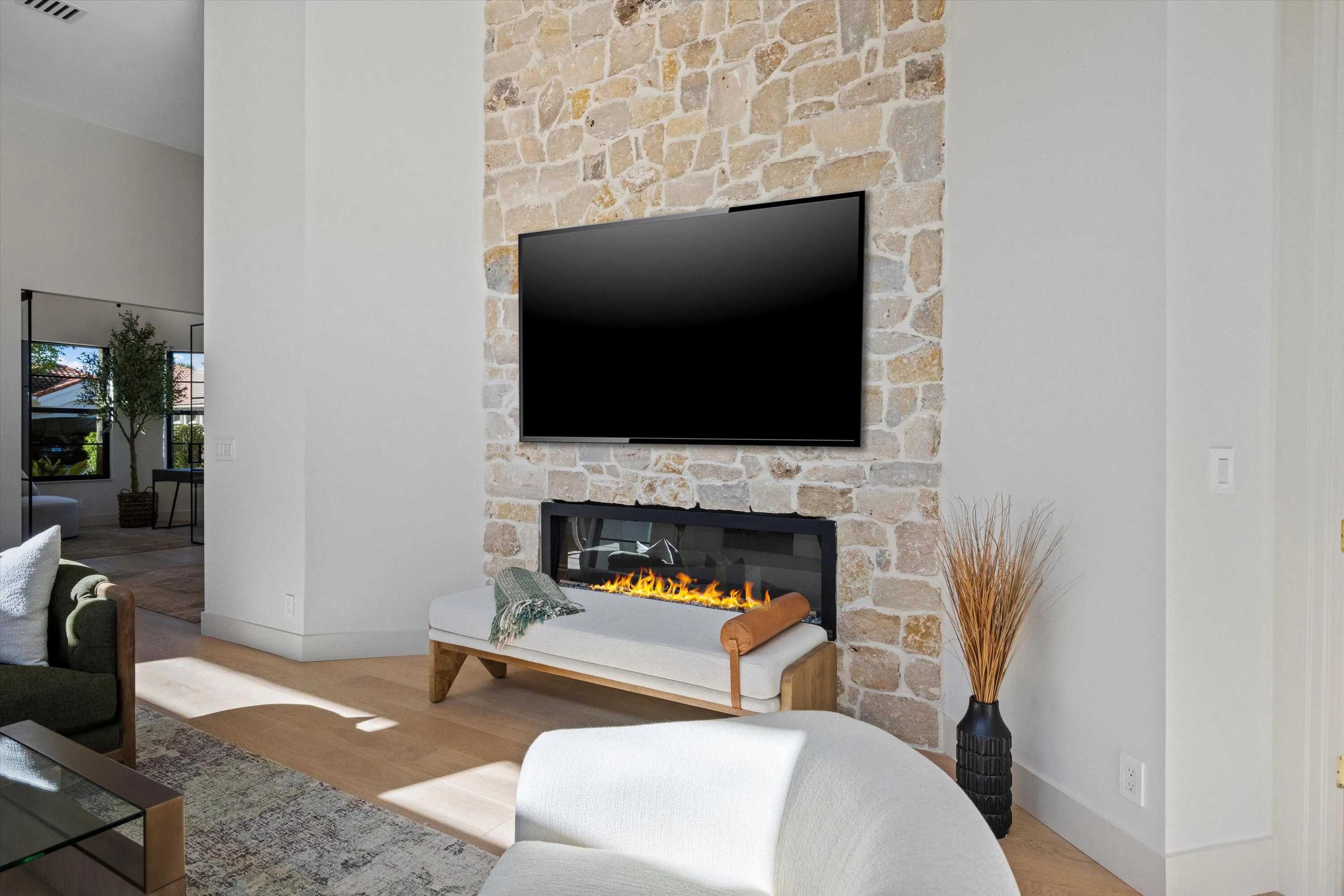 close up decorative fire place