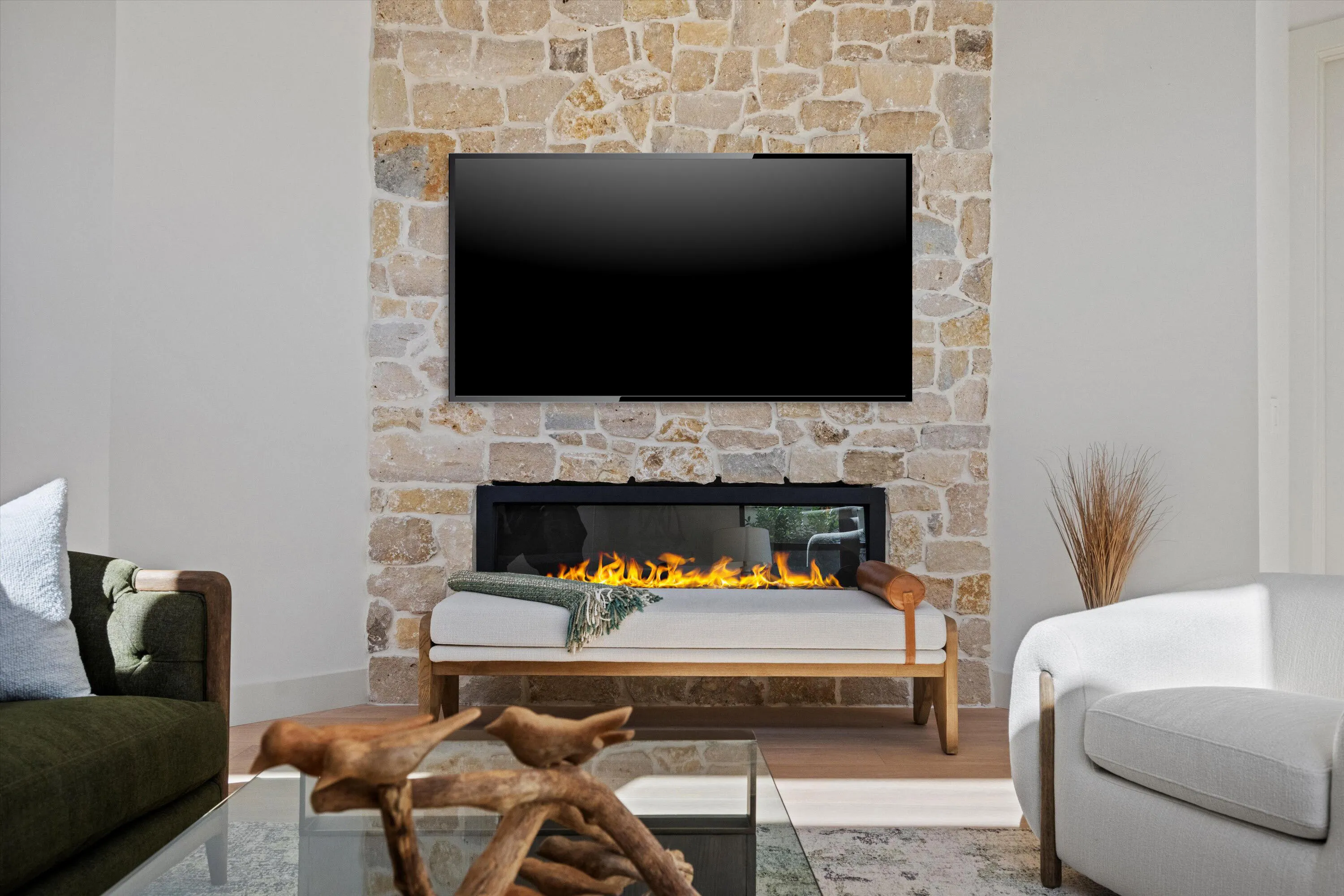 close up decorative fire place