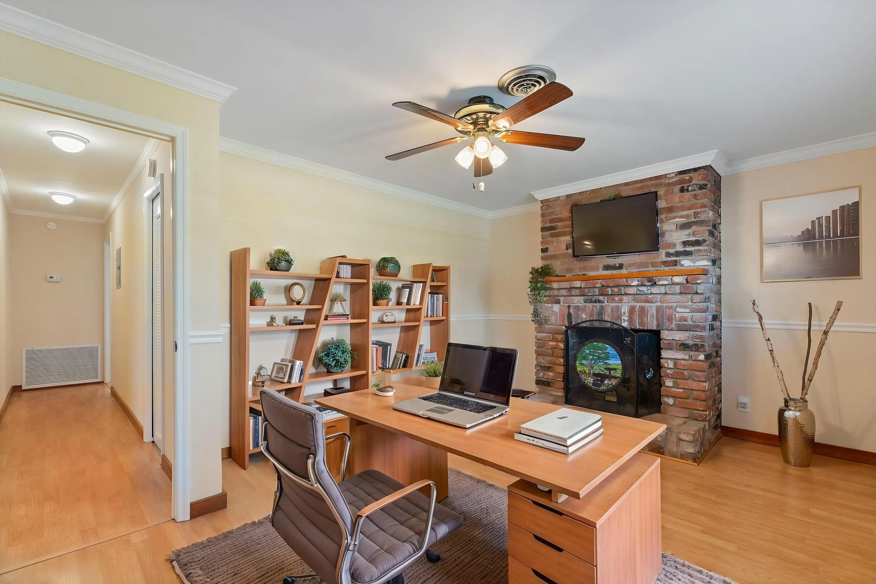 DEN/HOME OFFICE WITH FIREPLACE STAGED