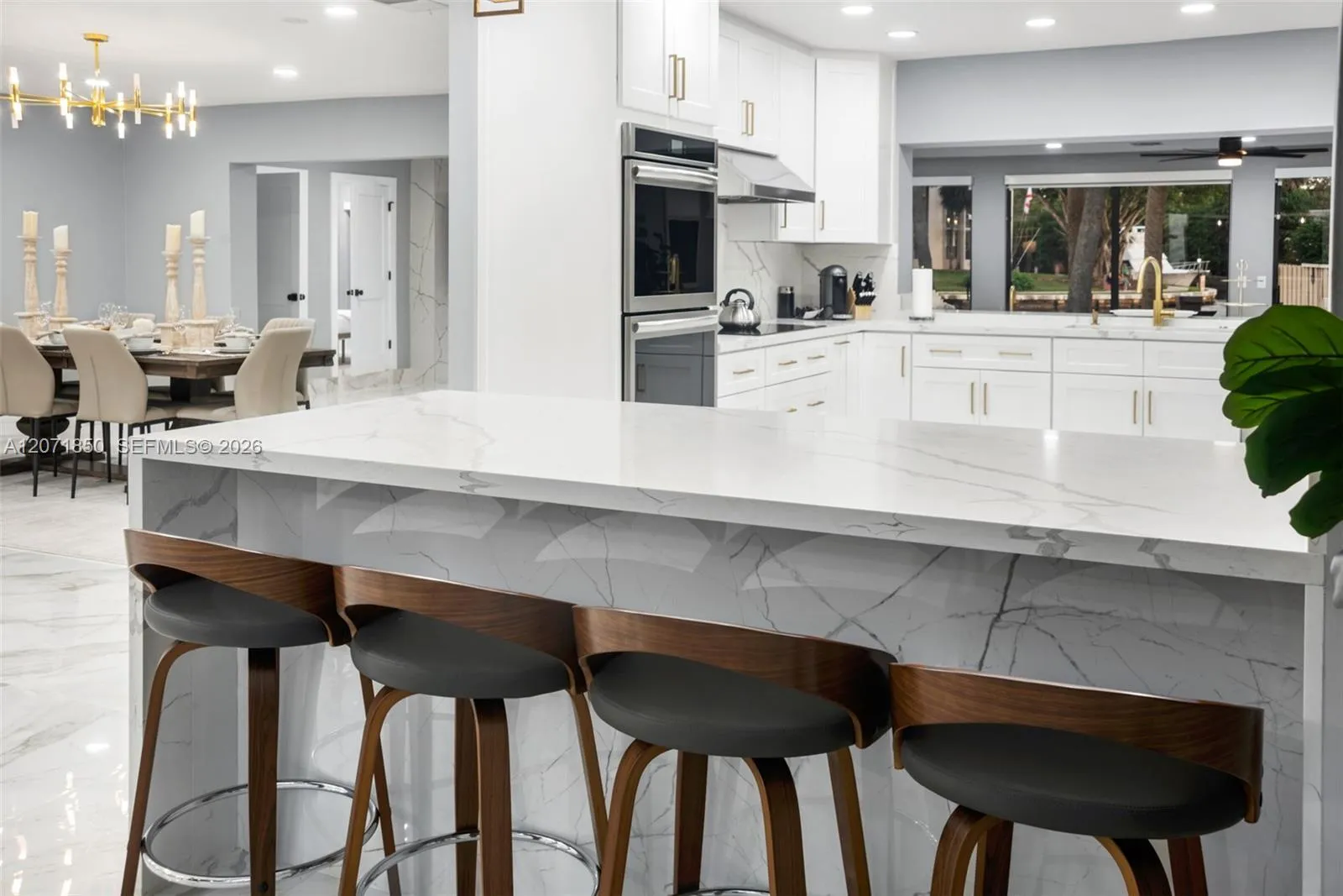 Area of the kitchen with stools