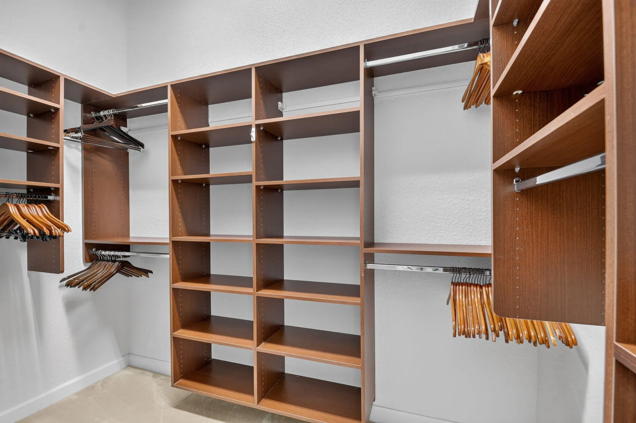 Gorgeous outfitted closet with loads of shelves and great space!