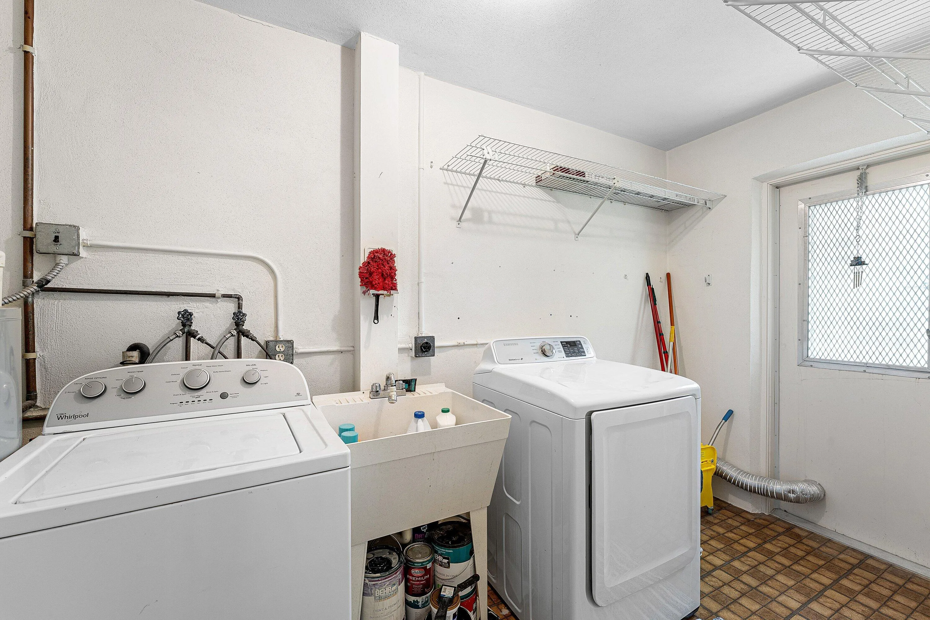 with sink and exit door