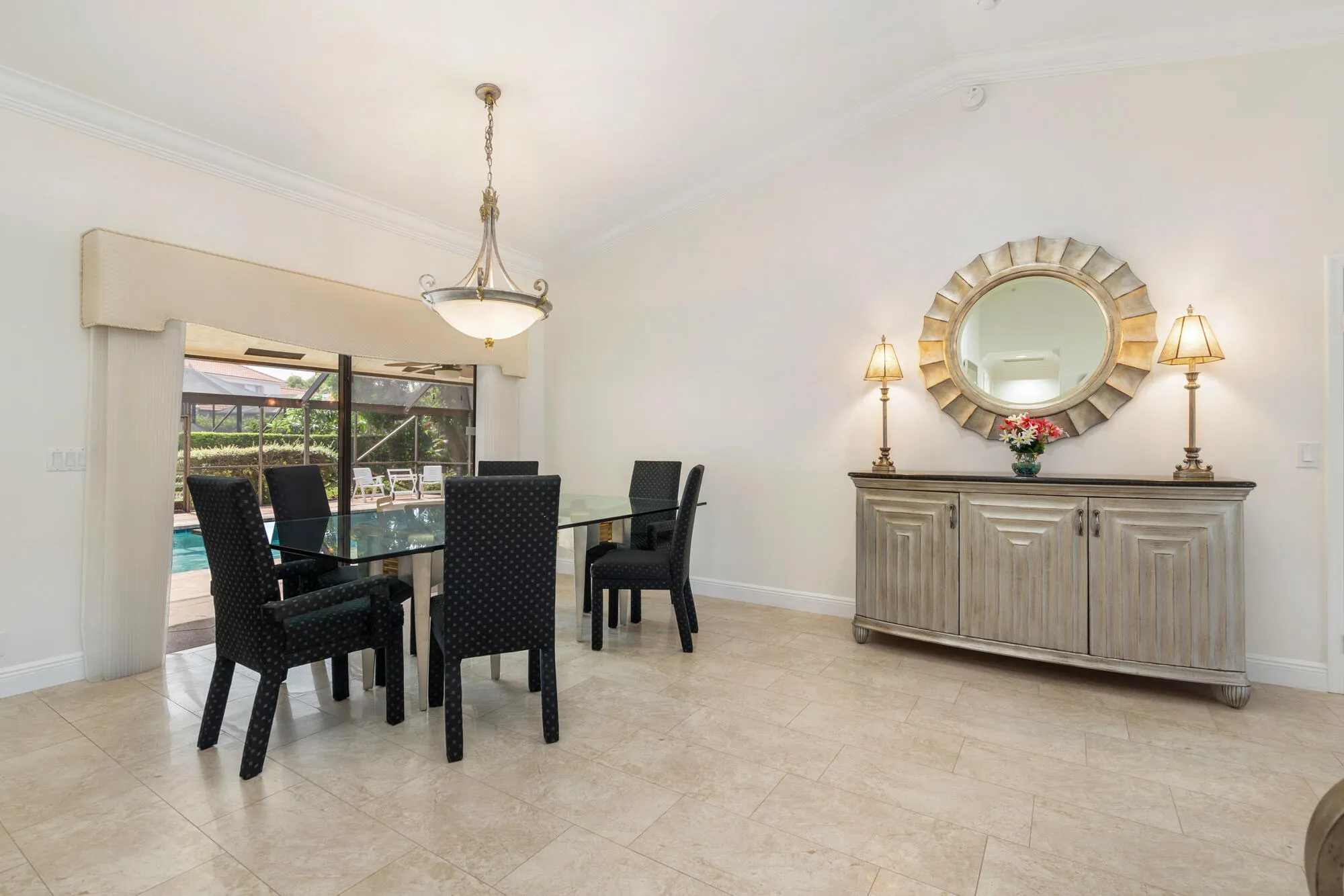 Dining Room with high ceilings