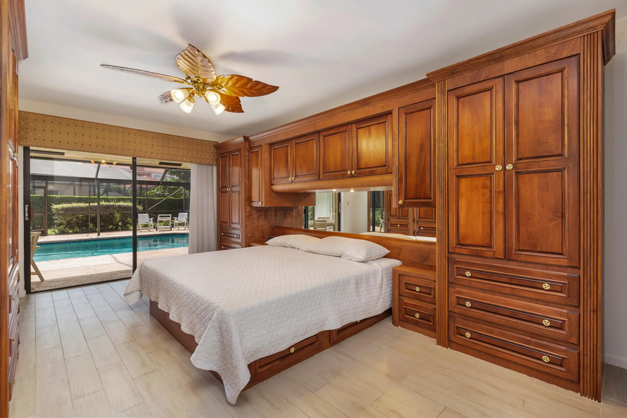 Master suite overlooking pool