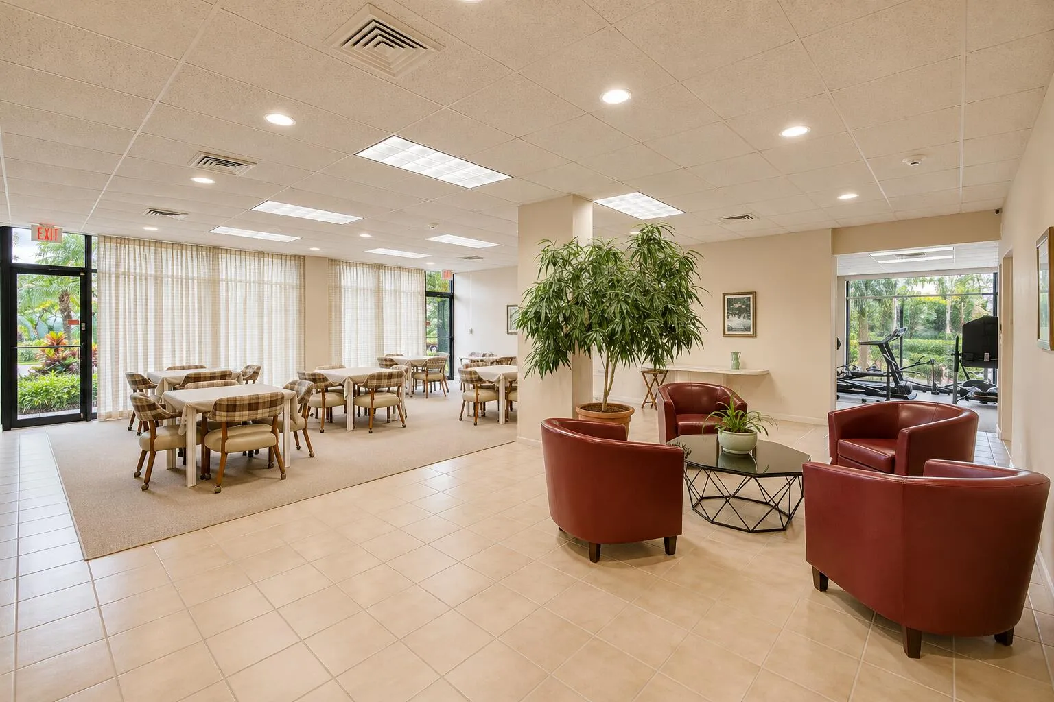 Extended Lobby and Club Meeting Space leading into the Gym.