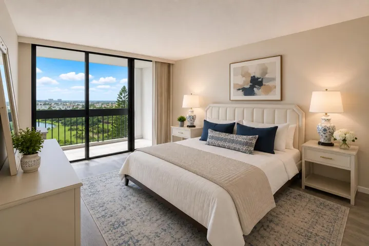 1st Bedroom with View. Sliding Glass Door access to Large Balcony.