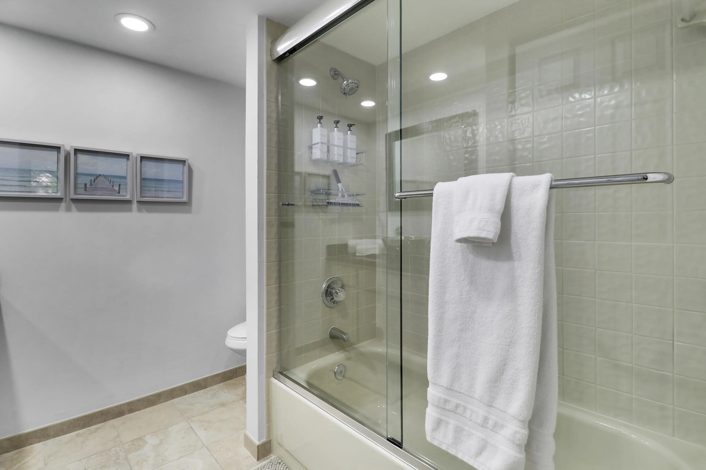 There is a tub/shower in the guest bathroom.