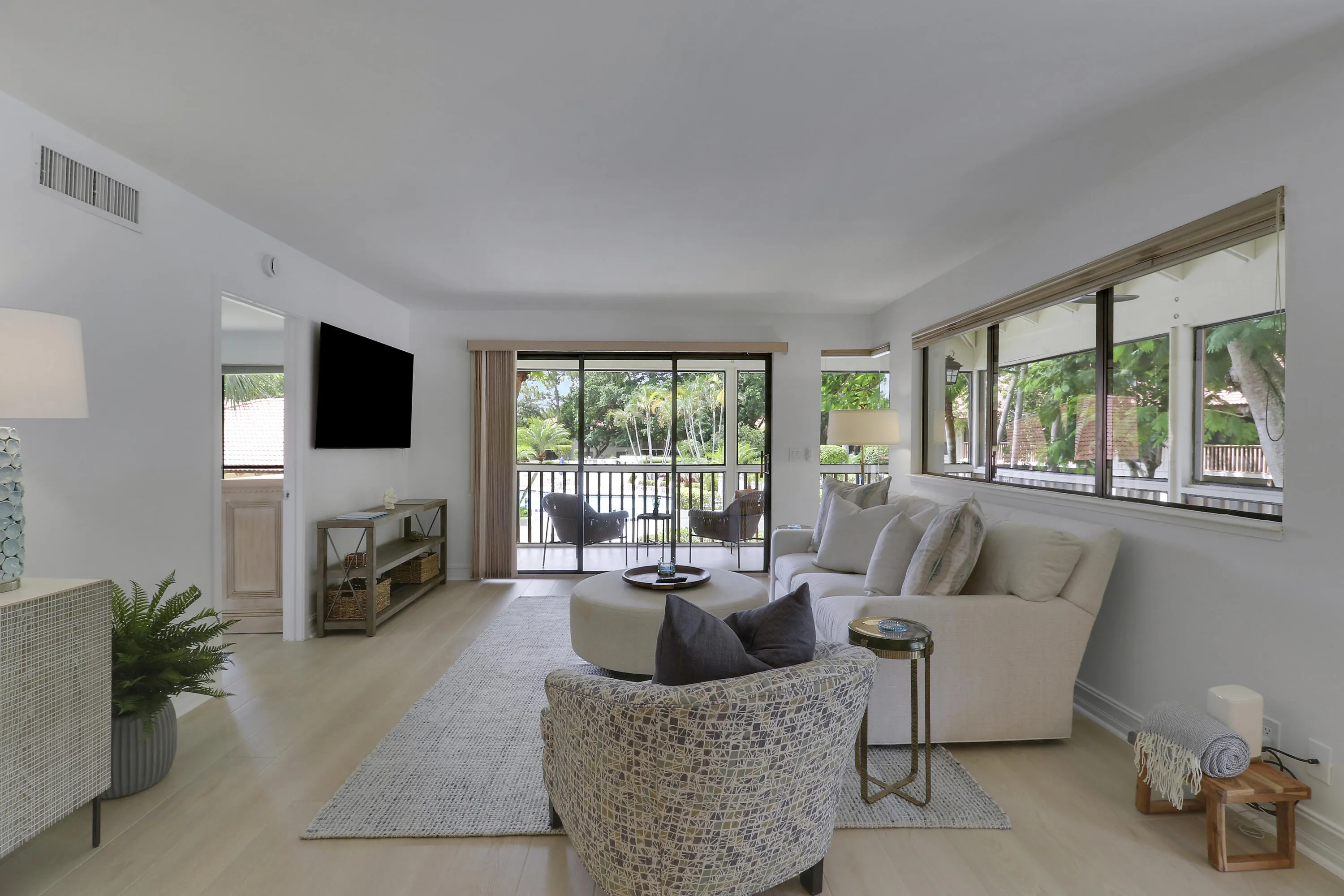 In the living area you'll find comfortable seating and a flat screen TV.