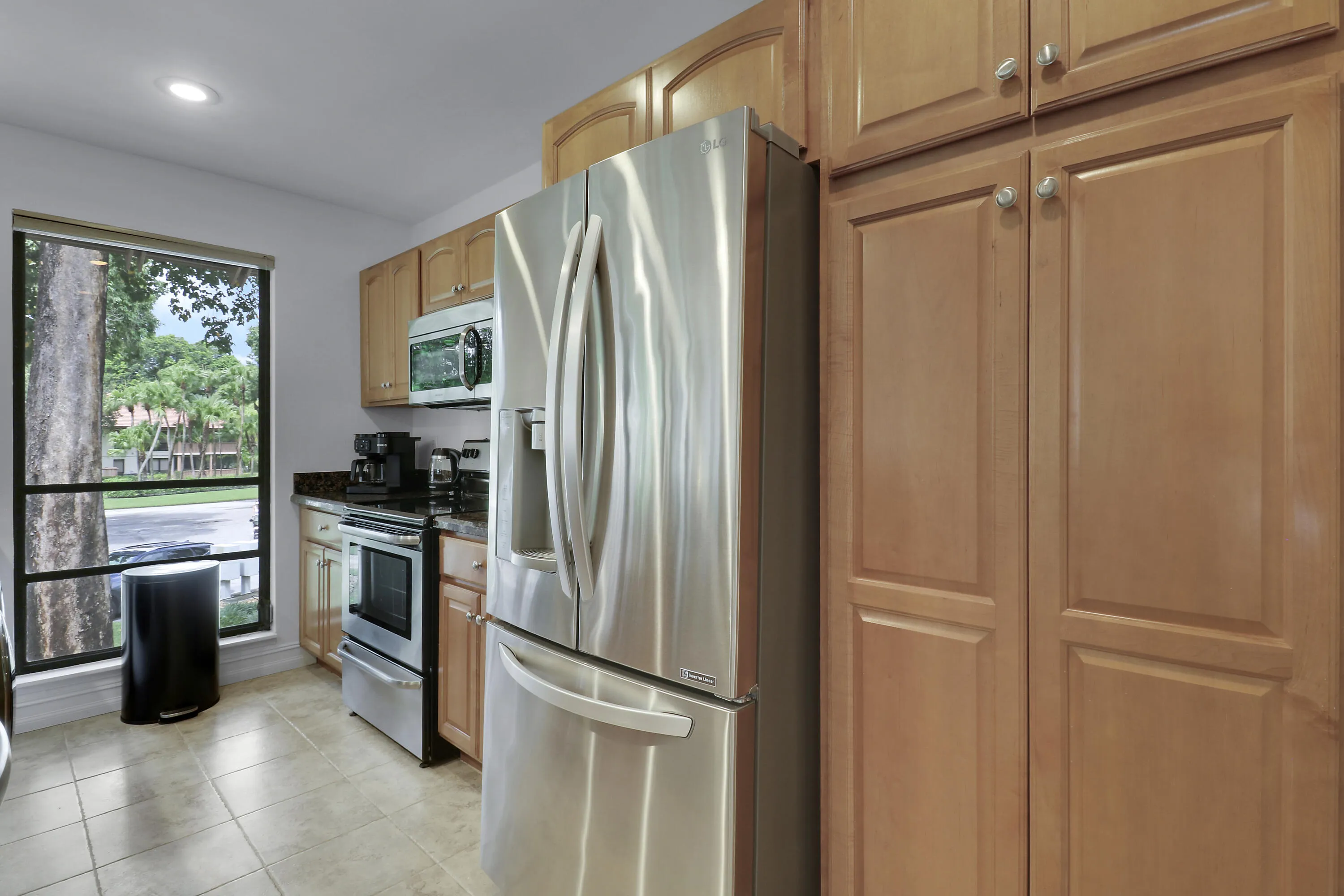 The kitchen offers full sized appliances.