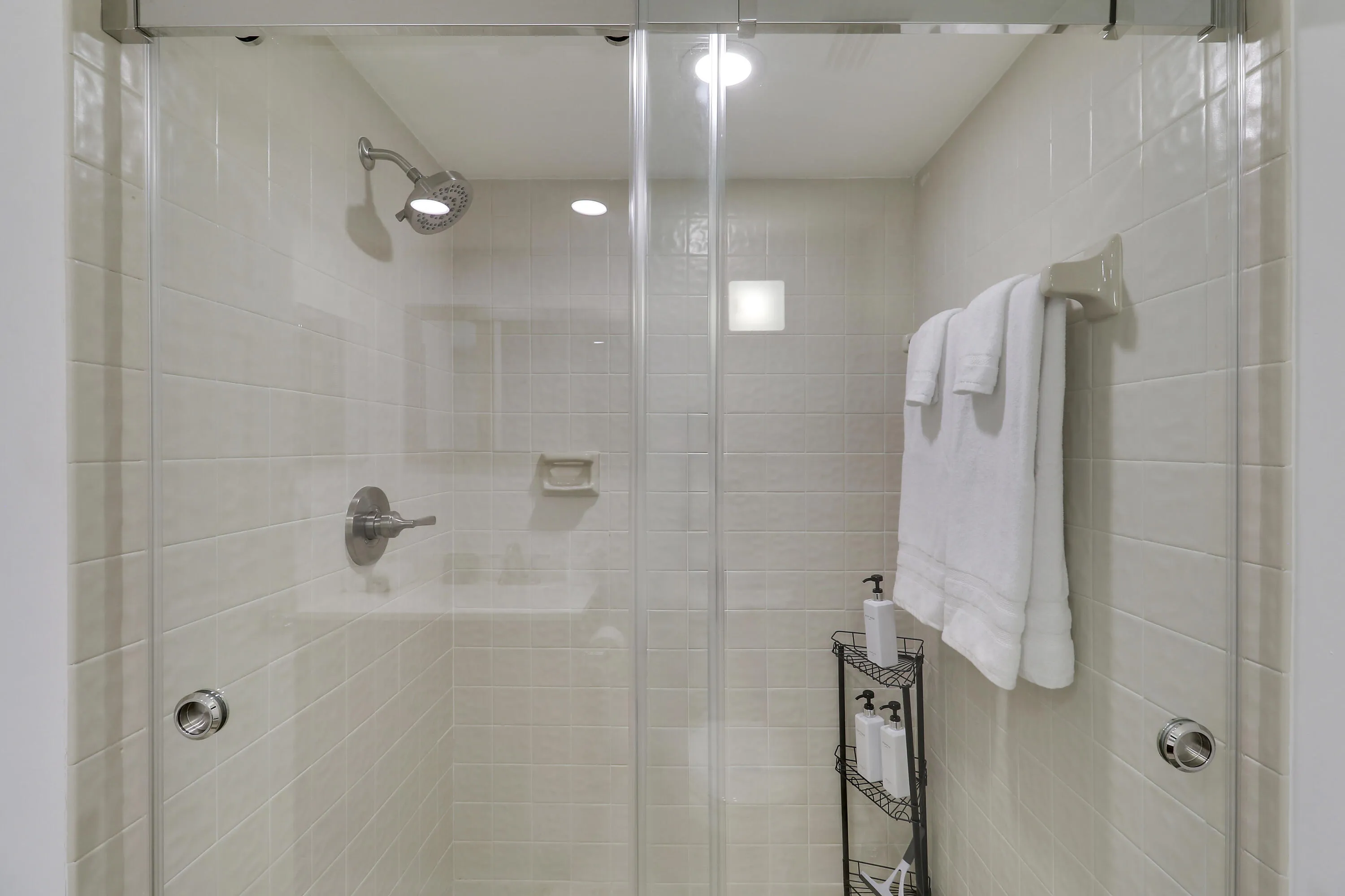 The master bathroom has a walk in shower.